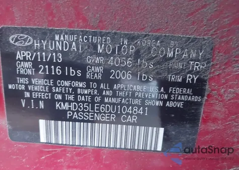 2013 Hyundai Elantra Gt from USA, damaged, VIN KMHD35LE6DU104841